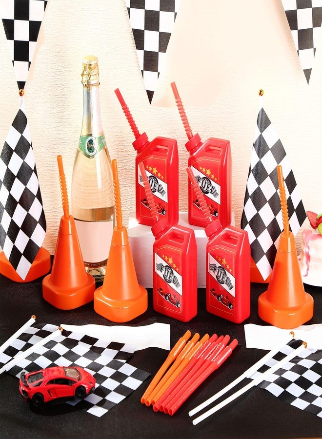Mifoci 25 Pcs Racing Birthday Party Supplies Include 6 Fuel Race Cups 6 Cone Cups 12 Checkered Flags and Racetrack Floor Runner Race Theme Party Decorations for Racing - Image 2